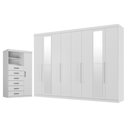 Ver imagem 1 de Guarda Roupa Casal com Cômoda Master New 8 Portas de Bater 4 Gavetas MDP Branco Brilho Santos Andir