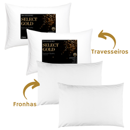 Kit 2 Travesseiros Select Gold Antialérgico com 2 Fronhas 100% Algodão Percal 150 Fios - 2