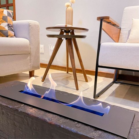 Lareira Ecológica no Dormente com Rodinhas e Queimador em Ferro - 1m x 22 cm - Kohala