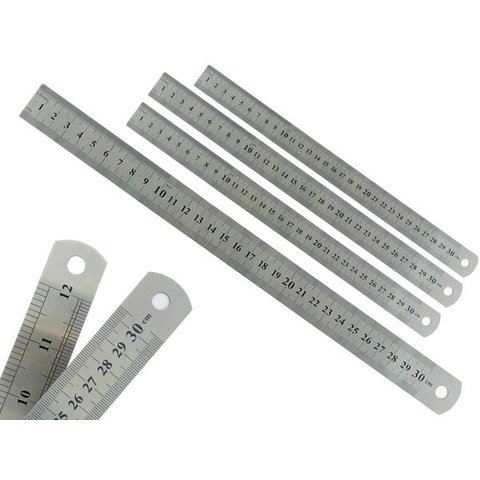 Kit Com 4 Réguas Metal Leve De Aço Inoxidável Tamanho 30 cm Marcação Baixo Relevo Escolar Escritório