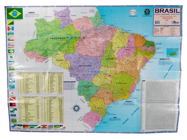 Mapa do Brasil Político Rodoviário e Estatístico Edição Atualizada 2022 Marcação Divisão Entre Estad - 1
