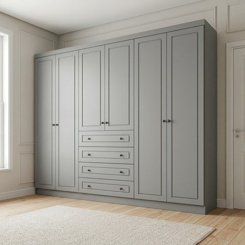 Guarda Roupa Casal 6 Portas 4 Gavetas 262cm com Cabideiro