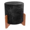 Puff Redondo Rosé em Linho Pé de Madeira Luxo Thor Decoração Preto - 1