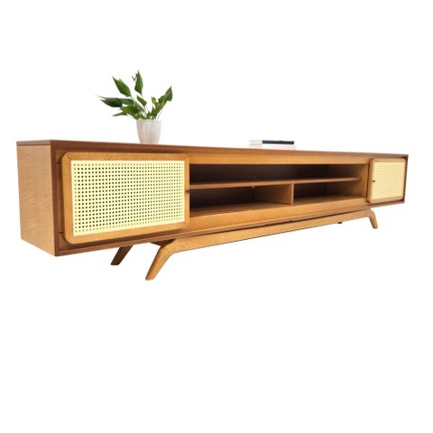 Rack Sala Tv até 75 Polegadas Ricco 273 Cm Laminado Portas Palhinha Mel