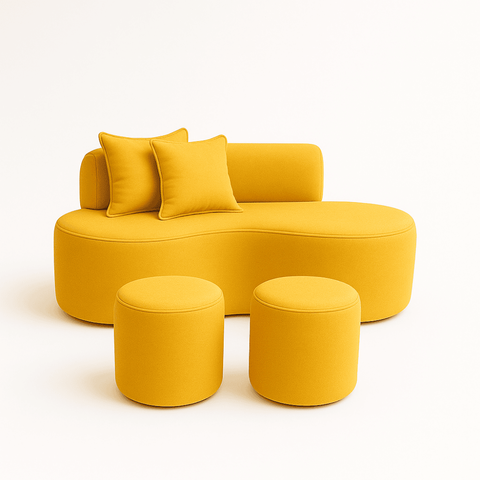 Conjunto Sofá Curvo Orgânico + 2puffs Nature Gaia Suede Montanaris Decor