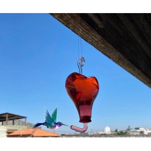 Bebedouro Coração De Vidro Para Beija Flor E Pássaros