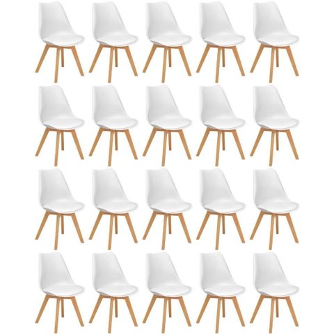 Conjunto 20 Cadeiras de Jantar Eames Wood Leda Design Estofada - Branco
