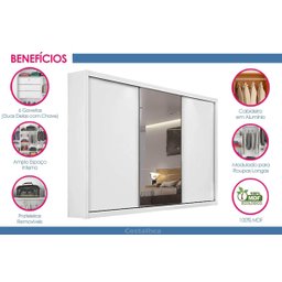 Guarda-roupa Toronto 3 Portas 1 Espelho Branco - 5 Guarda-roupa Toronto 3 Portas 1 Espelho Branco - 5