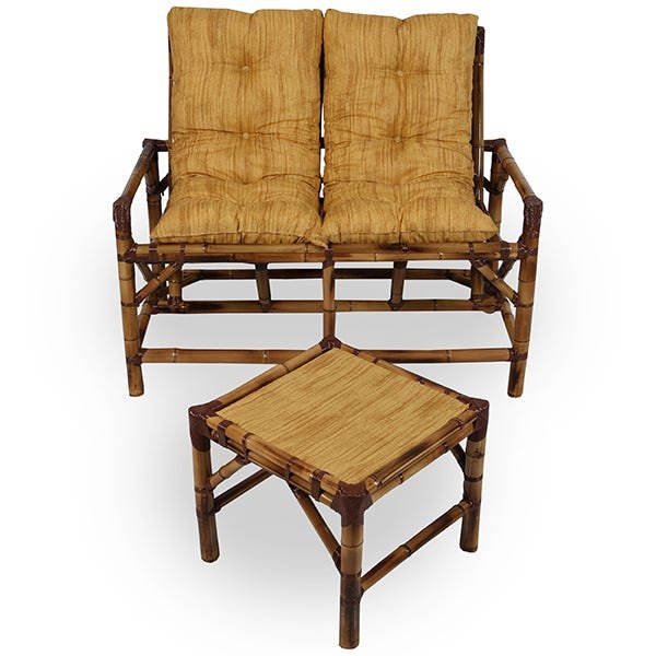 Kit Sofá de Bambu 2 Lugares com Almofadas Amarelo Mesclado - 1
