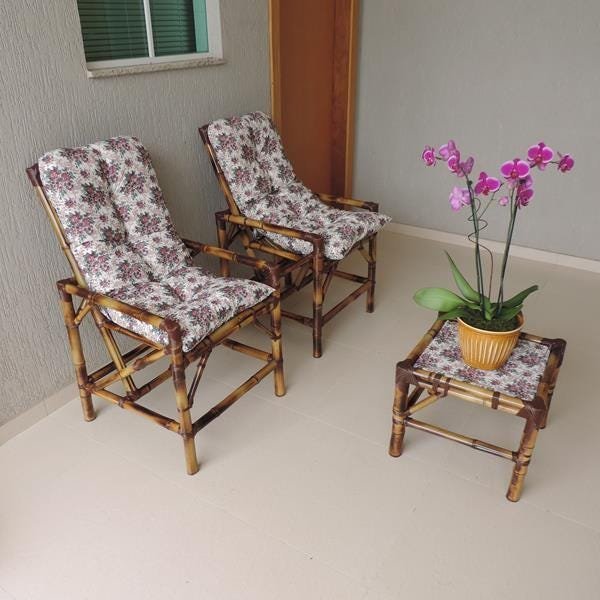 Kit Cadeiras de Bambu 2 Lugares com Almofadas Mini Rosa - 3
