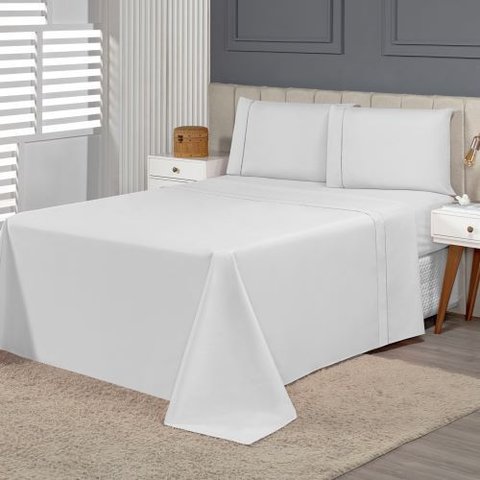 Jogo de Cama Casal Queen  400 Fios Ponto Palito 04 Peças  Toque de seda