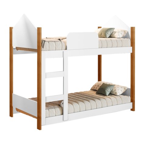 Cama Infantil Beliche Magia para Crianças Quarto com Grade de Proteção e Escada Moderna Cor Branco