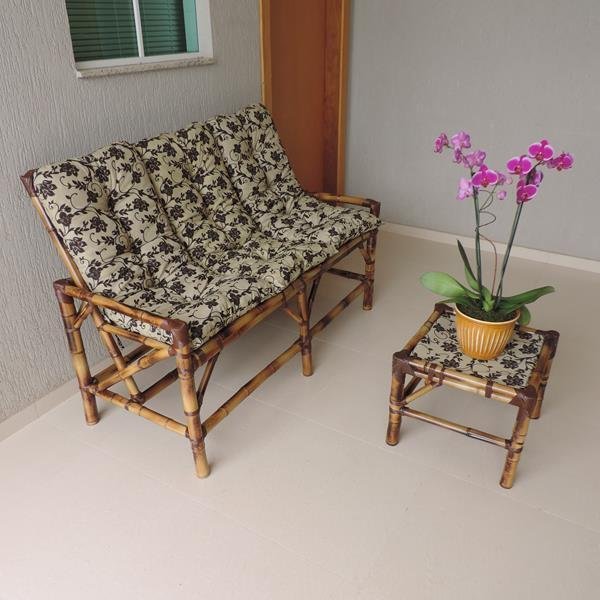 Kit Sofá de Bambu 3 Lugares com Almofadas Flor Marrom - 3