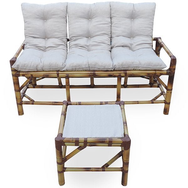 Kit Sofá de Bambu 3 Lugares com Almofadas Cinza MadeiraMadeira