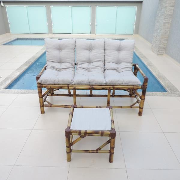 Kit Sofá de Bambu 3 Lugares com Almofadas Cinza MadeiraMadeira