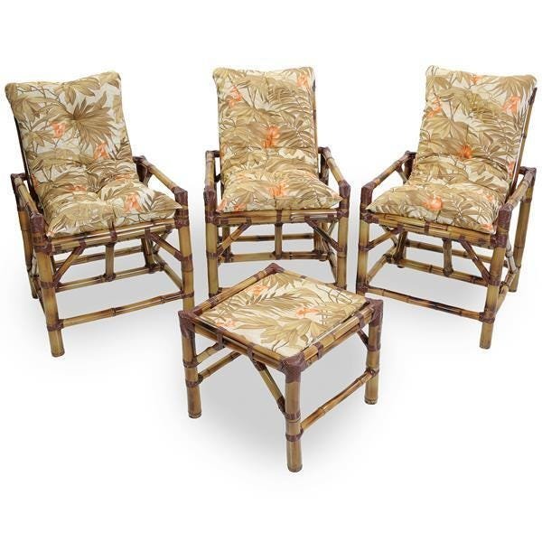 Kit Cadeiras de Bambu 3 Lugares com Almofadas Folhagem Claro - 1