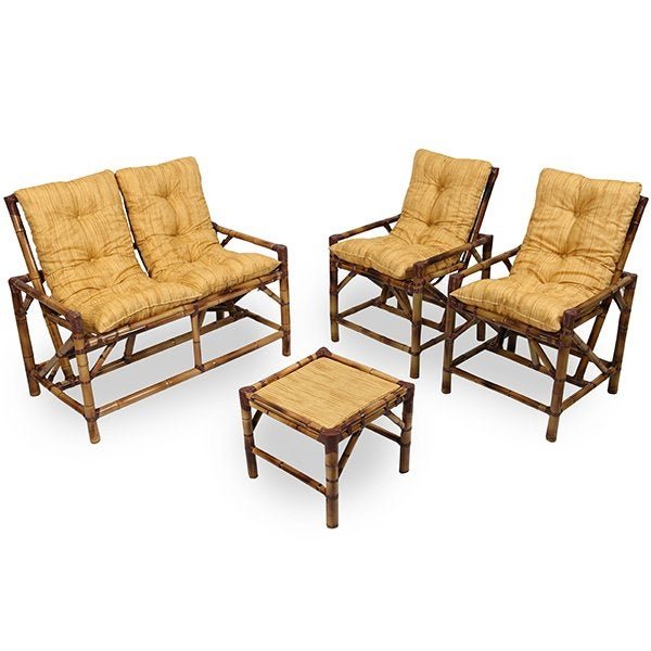 Kit Sofá de Bambu 4 Lugares com Almofadas Amarelo Mesclado - 1