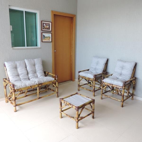 Kit Sofá de Bambu 4 Lugares com Almofadas Cinza - 3