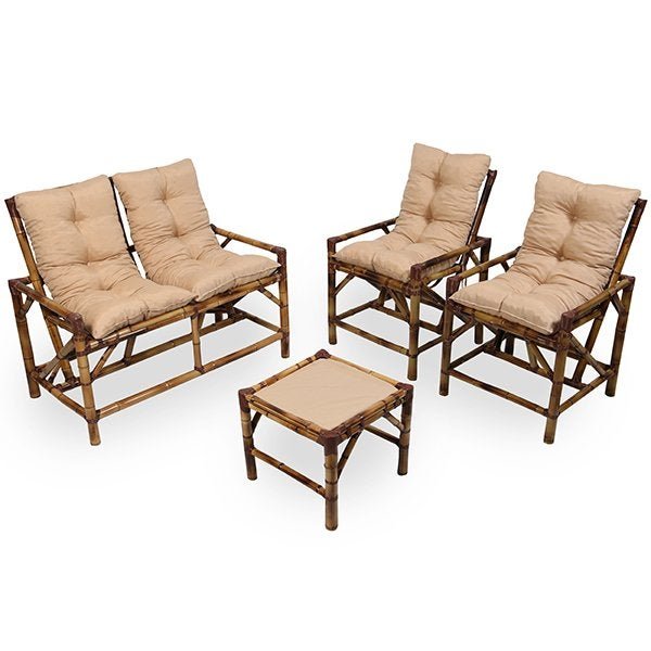 Kit Sofá de Bambu 4 Lugares com Almofadas Nude - 1