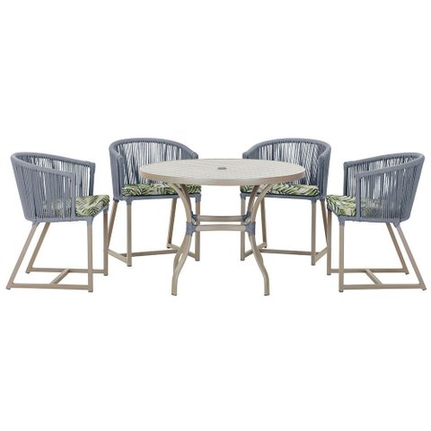 Mesa com 4 Cadeiras de Jantar Roma 100cm e Noronha em Aluminío Fendi Corda Nautica Estofado 5 Trama