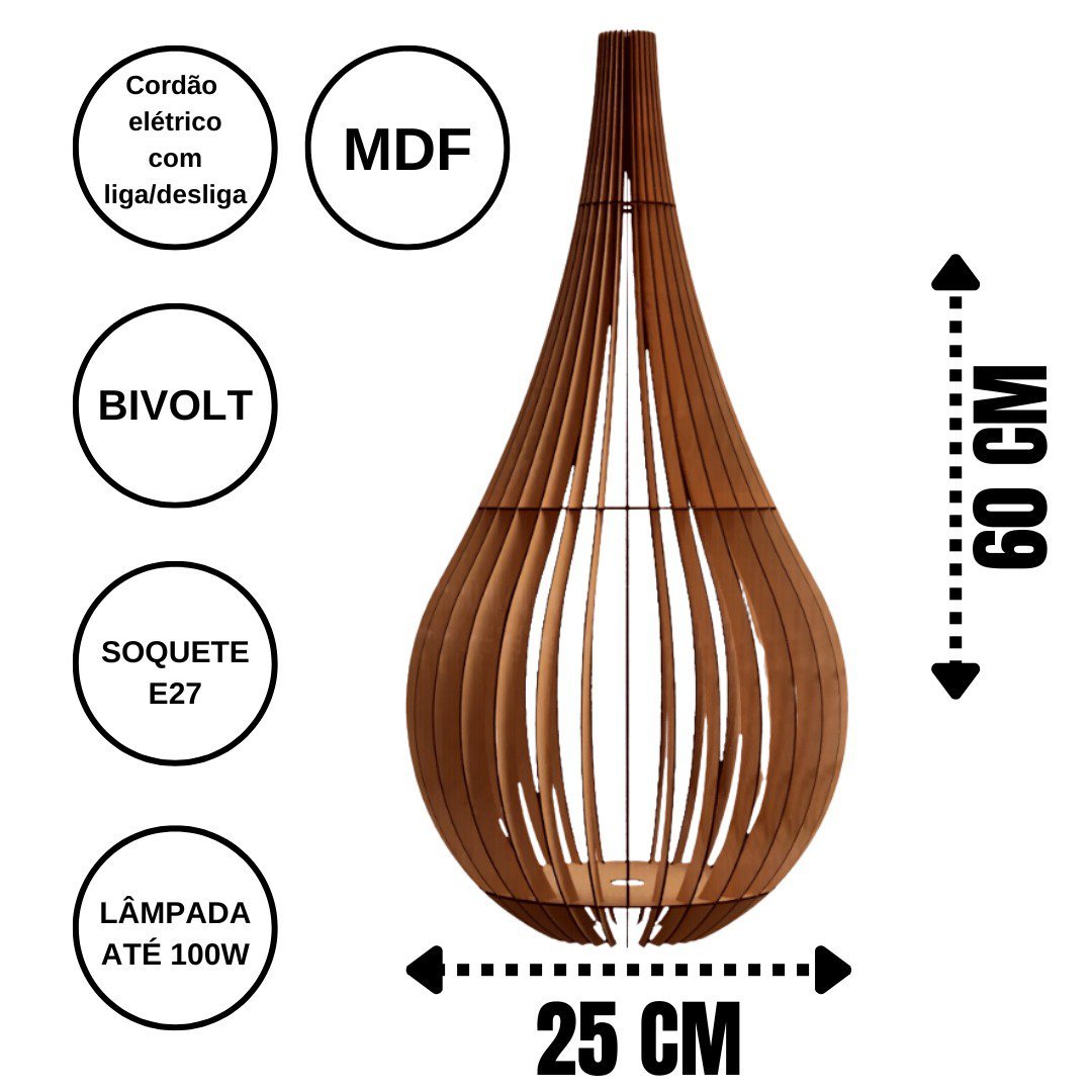 Abajur Grande de Chão CAPADÓCIA MDF Luminária -:Marrom/60x30cm - 4