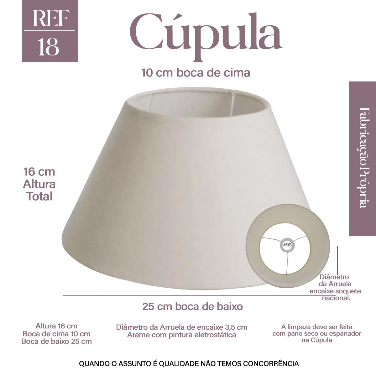 Cúpula de Abajur Tecido Algodão 16x10x25 Cm Soquete Nacional 3,5 Cm Cor Bege Ref 18 - 2