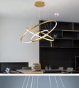Ver imagem 2 de Lustre Pendente Moderno Anéis LED 3 Arcos Pé Direito Duplo
