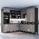 Ver imagem 1 de Cozinha Modulada Completa de Canto 8 Peças 519cm 18 Portas 2 Gavetas com Tampo Mônaco Chumbo/Titânio