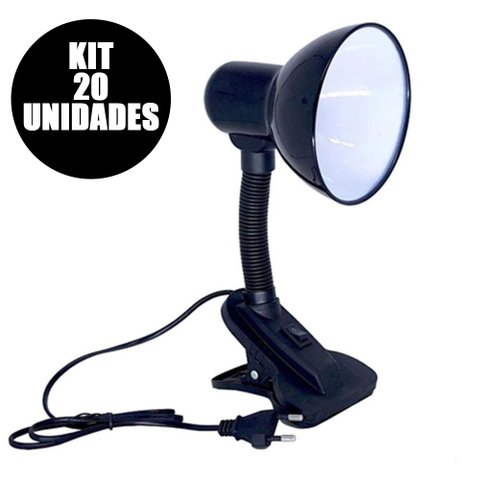 Luminária de Mesa Articulavel Kit 20 Uni Garra Luz Abajur Presilha Bivolt Sala Trabalho Escritório