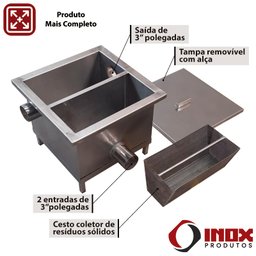 Caixa de Gordura Inox - Modelo 02 - Inox 304 - 30x30x25 Cm - 2