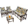 Kit Sofá e Cadeiras de Bambu 5L com Almofadas Flores Preta - 1