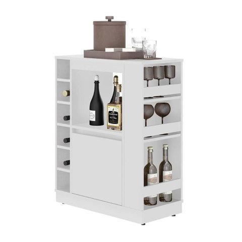 Balcão Buffet Adega Bar Branco com Prateleiras e Nichos para Vinho - Pleno