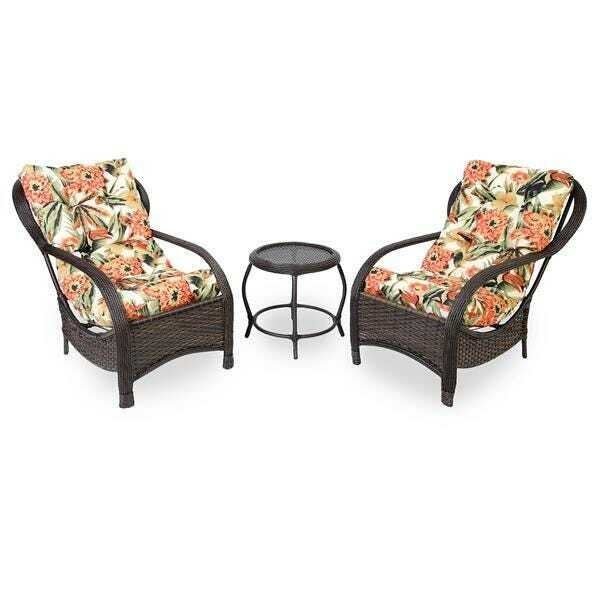 2 Cadeiras de Fibra Com Mesa e Almofadas Flores Laranja - 1
