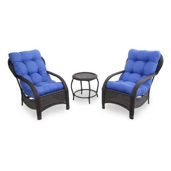 2 Cadeiras de Fibra Com Mesa e Almofadas Azul - 1