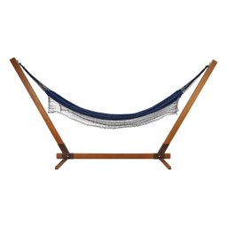 Suporte de Madeira com Rede de Descanso Azul - 1