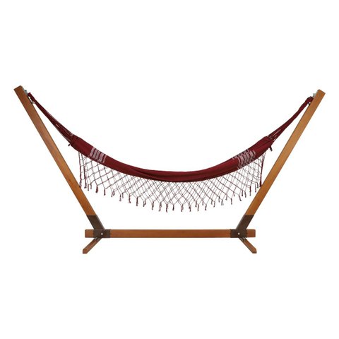 Suporte de Madeira com Rede de Descanso Vermelha