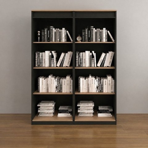 Kit 2 Estantes de Livros 4 Prateleiras 60x160cm Preto e Amêndoa