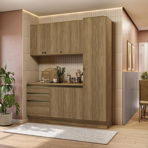 Armário de Cozinha Compacta 100% Mdf 190cm Nogueira Celeste Kappesberg