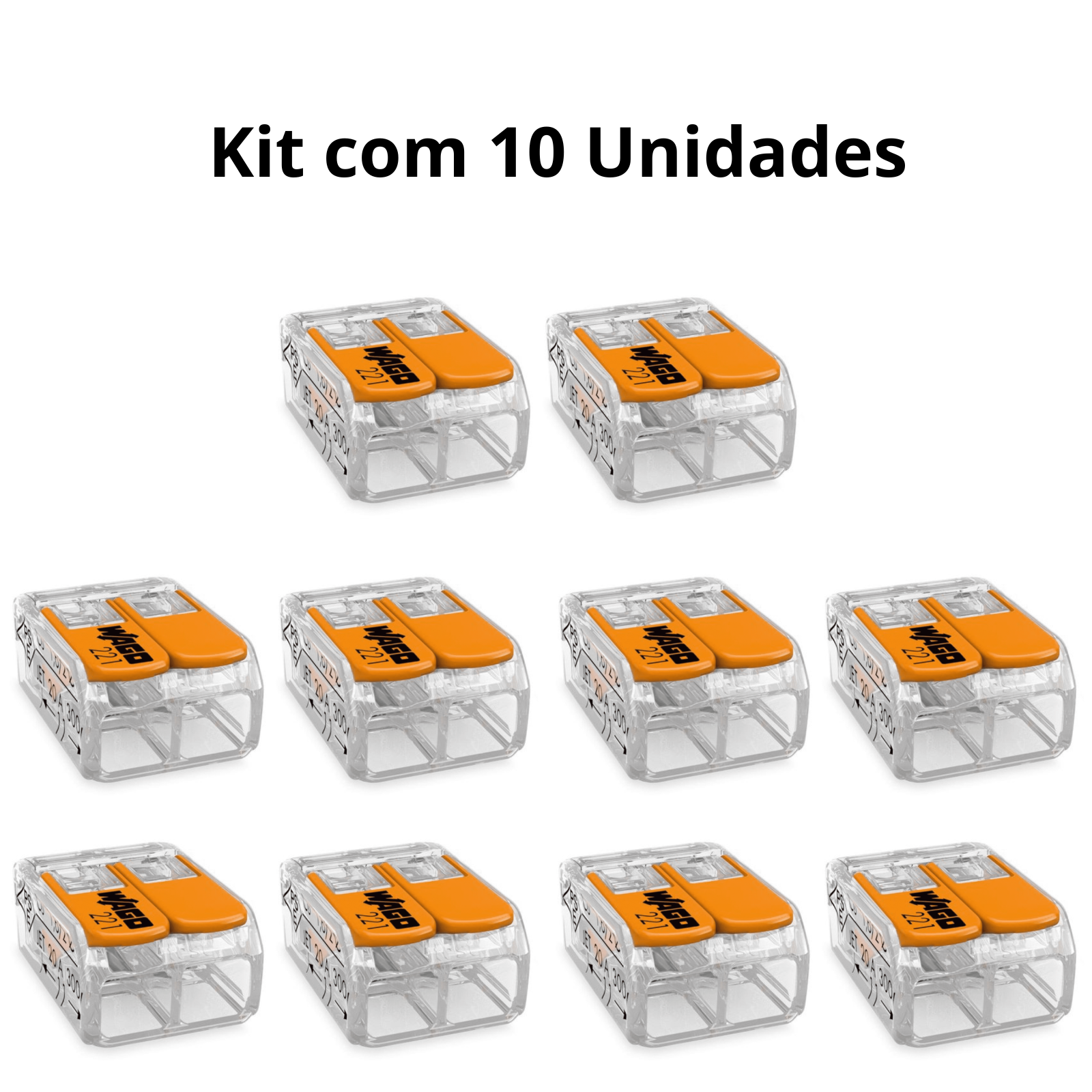 Conector Wago Compacto Emenda 2 Fios Modelo 221-612 Kit C/10un - 8