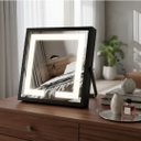 Ver imagem 1 de Espelho de Mesa Quadrado com Led 6000k - Touch - 28cm - Maquiagem - Moldura Preto Led Frio