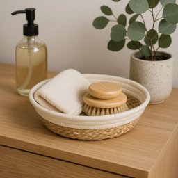 Cesto Fibra Natural Palha com Forro Branco Lateral Algodão 19cm - Hauskraft - 2