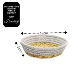 Cesto Fibra Natural Palha com Forro Branco Lateral Algodão 19cm - Hauskraft - 6
