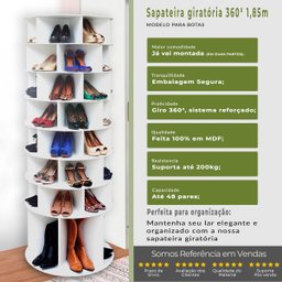 Sapateira Giratória com Divisória para Botas 1.85m Branca - 2