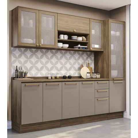 Armário de Cozinha Modulada Completa Reta 7 Peças 2,50m 286 Botanic Kappesberg