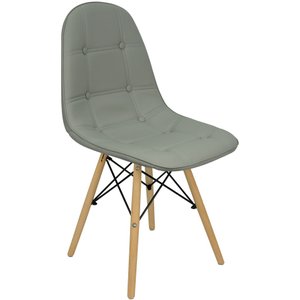 Cadeira Charles Eames Botonê Eiffel Wood Estofada Couro - Cinza