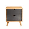 Mesa de Cabeceira 2 Gavetas de Madeira Maciça em Pinus em Cera Preto - 1