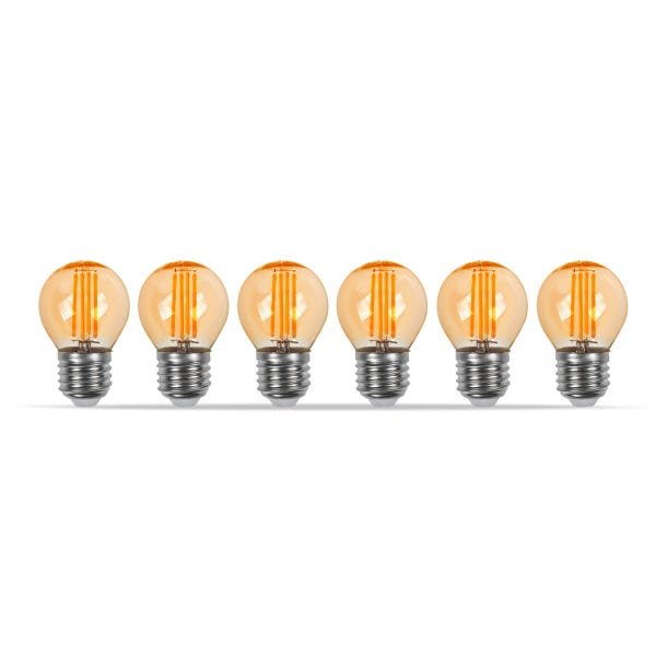 Kit com 6 Lâmpadas Filamento Led Mini Globo G45 Âmbar 4W 220V