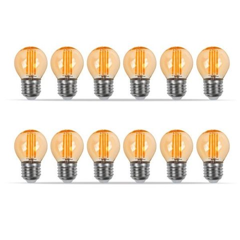 Kit 12 Lâmpadas Filamento Led Mini Globo G45 Âmbar 4w 110v
