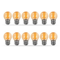 Kit 12 Lâmpadas Filamento LED Mini Globo G45 Âmbar 4W 110V - 1