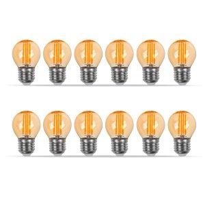 Kit 12 Lâmpadas Filamento LED Mini Globo G45 Âmbar 4W 110V